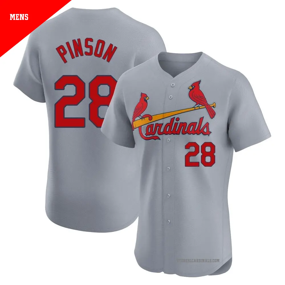 Men's ＃28 Vada Pinson St. Louis Cardinals Gray Elite Road Jersey