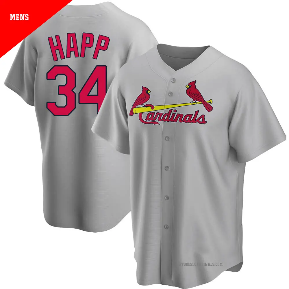 Men's ＃34 J.A. Happ St. Louis Cardinals Gray Replica Road Jersey