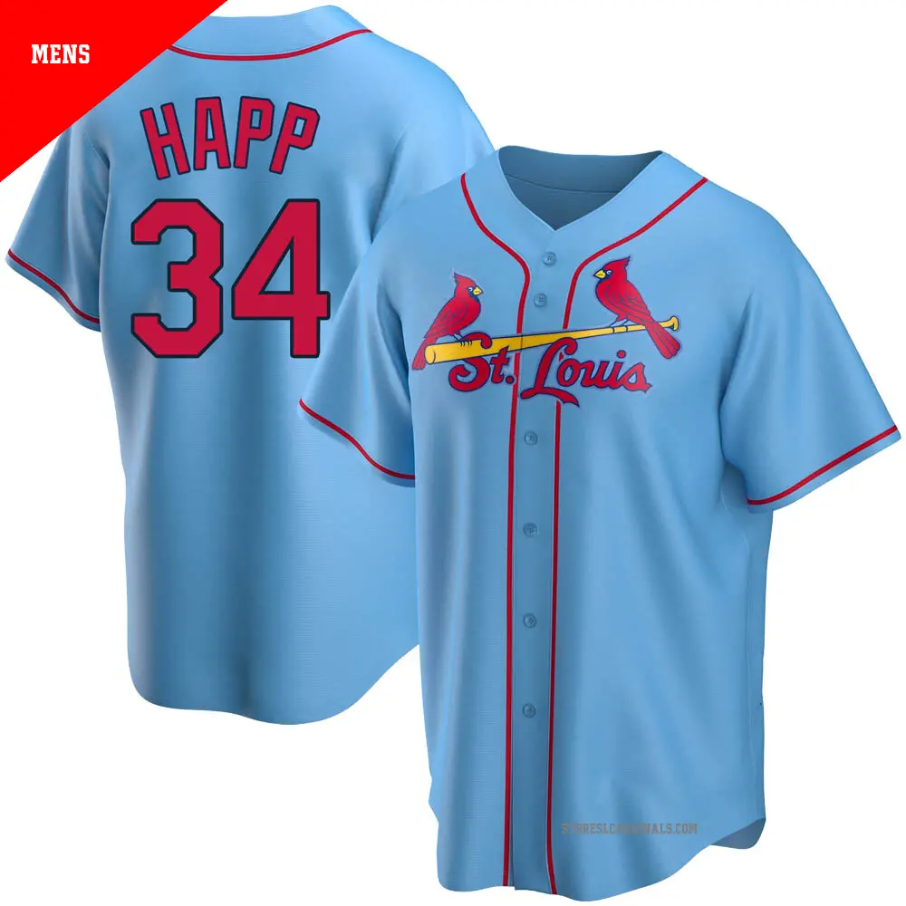 Men's ＃34 J.A. Happ St. Louis Cardinals Light Blue Replica Alternate Jersey