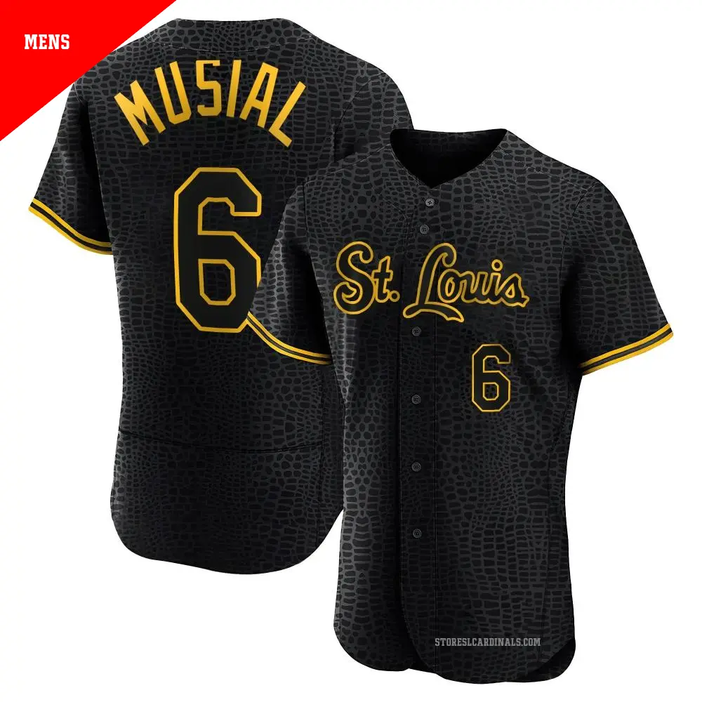 Men's ＃6 Stan Musial St. Louis Cardinals Black Authentic Snake Skin City Jersey