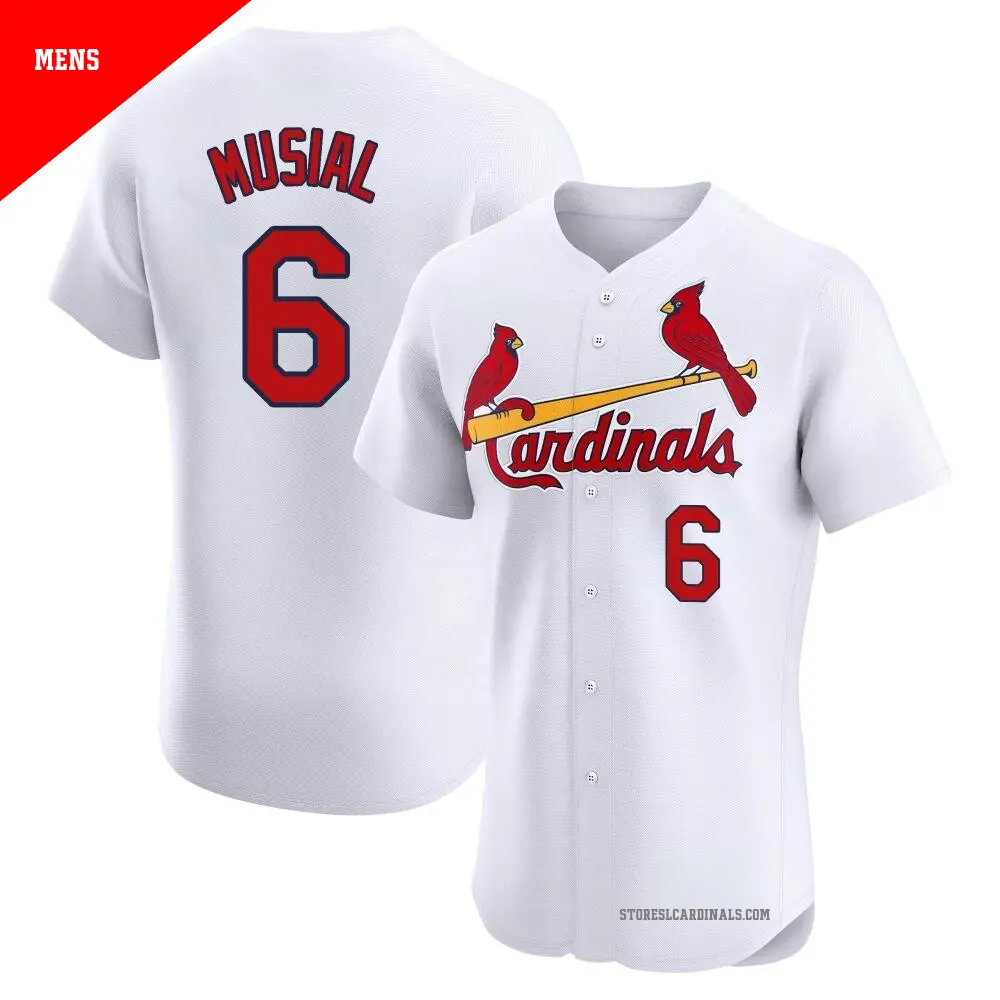 Men's ＃6 Stan Musial St. Louis Cardinals White Elite Home Jersey