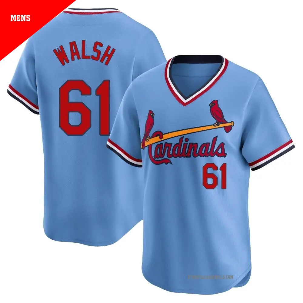 Men's ＃61 Jake Walsh St. Louis Cardinals Light Blue Limited Cooperstown Collection Jersey