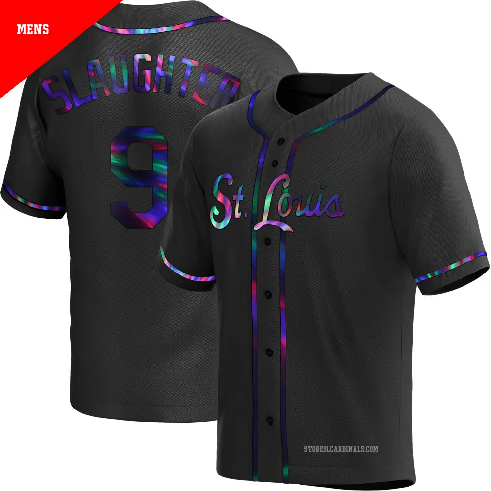 Men's ＃9 Enos Slaughter St. Louis Cardinals Black Replica Holographic Alternate Jersey