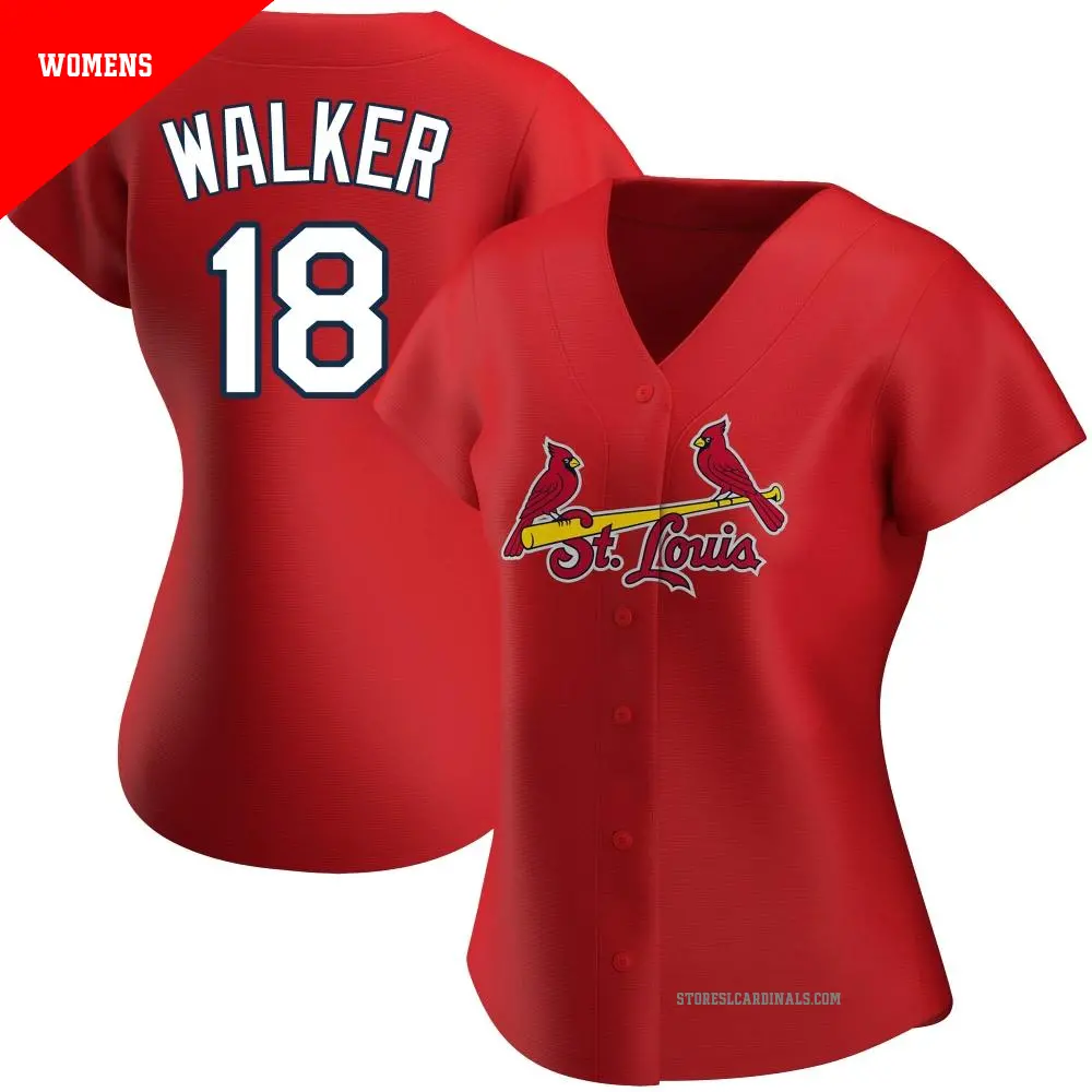 Women's ＃18 Jordan Walker St. Louis Cardinals Red Authentic Alternate Jersey