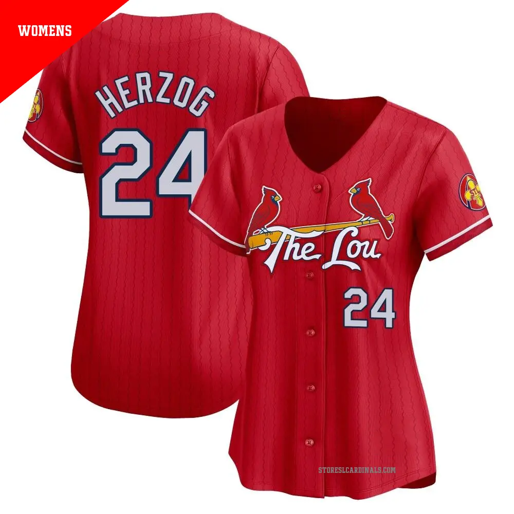 Women's ＃24 Whitey Herzog St. Louis Cardinals White Limited Red 2024 City Connect Jersey