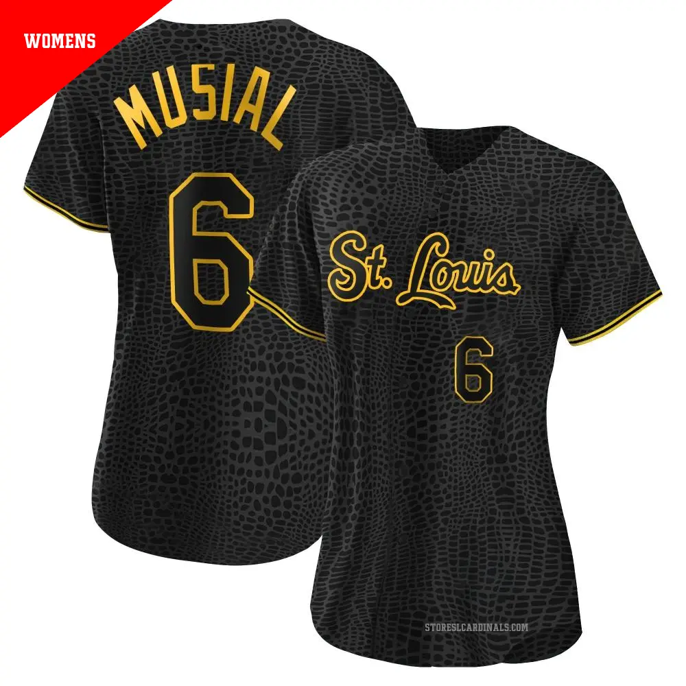 Women's ＃6 Stan Musial St. Louis Cardinals Black Authentic Snake Skin City Jersey