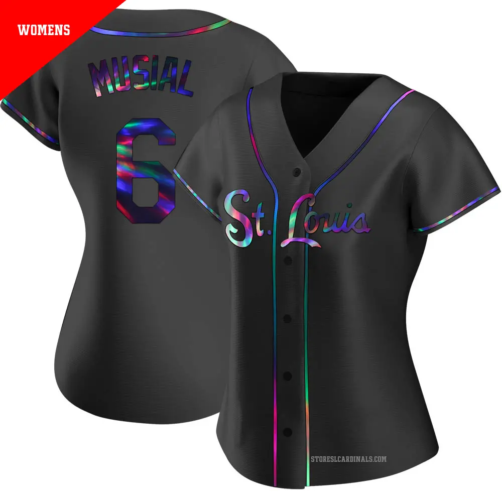 Women's ＃6 Stan Musial St. Louis Cardinals Black Replica Holographic Alternate Jersey