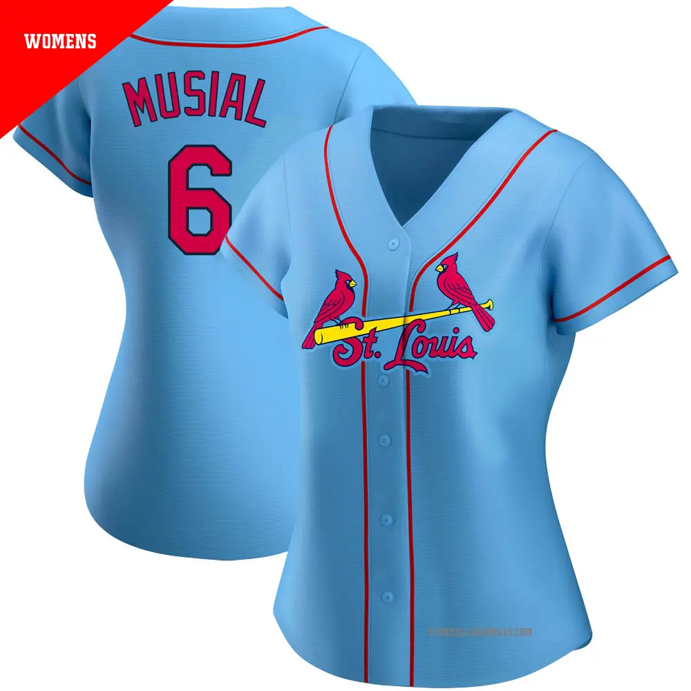 Women's ＃6 Stan Musial St. Louis Cardinals Light Blue Authentic Alternate Jersey