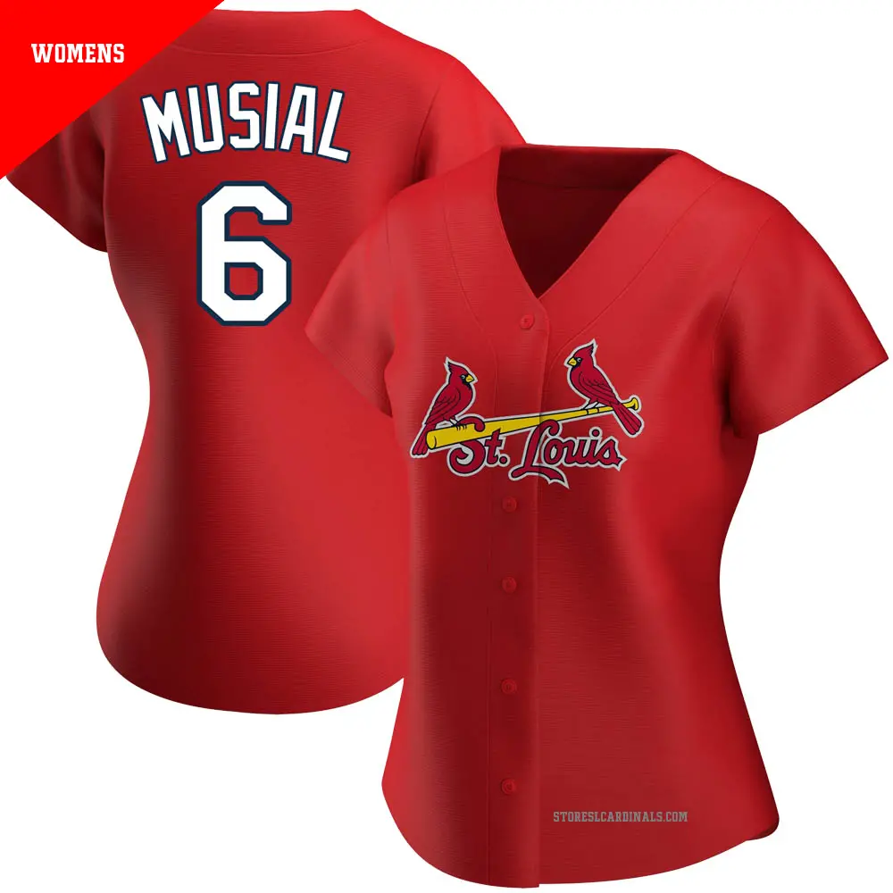 Women's ＃6 Stan Musial St. Louis Cardinals Red Authentic Alternate Jersey