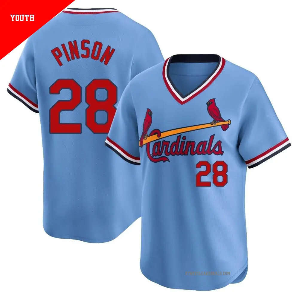 Youth ＃28 Vada Pinson St. Louis Cardinals Light Blue Limited Cooperstown Collection Jersey