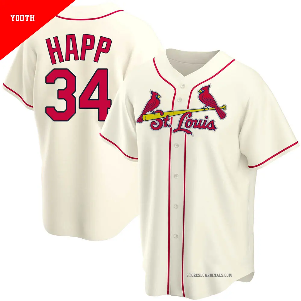 Youth ＃34 J.A. Happ St. Louis Cardinals Cream Replica Alternate Jersey