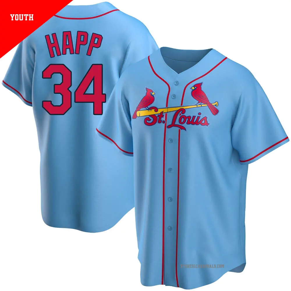 Youth ＃34 J.A. Happ St. Louis Cardinals Light Blue Replica Alternate Jersey