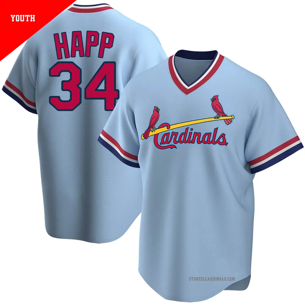 Youth ＃34 J.A. Happ St. Louis Cardinals Light Blue Replica Road Cooperstown Collection Jersey