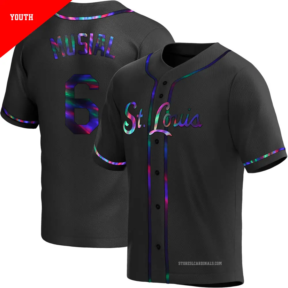 Youth ＃6 Stan Musial St. Louis Cardinals Black Replica Holographic Alternate Jersey