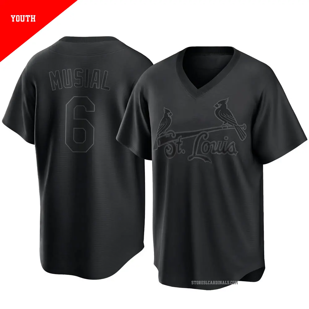 Youth ＃6 Stan Musial St. Louis Cardinals Black Replica Pitch Fashion Jersey