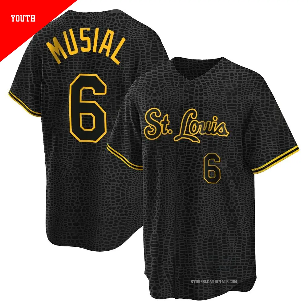 Youth ＃6 Stan Musial St. Louis Cardinals Black Replica Snake Skin City Jersey
