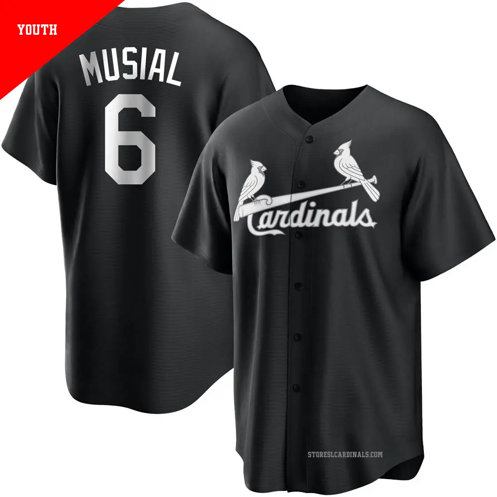 Youth ＃6 Stan Musial St. Louis Cardinals Black/White Replica Jersey