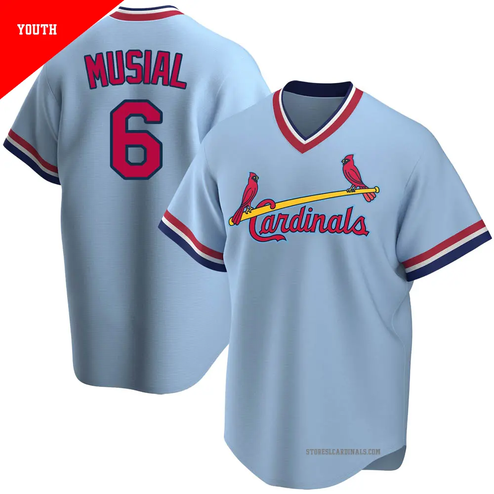 Youth ＃6 Stan Musial St. Louis Cardinals Light Blue Replica Road Cooperstown Collection Jersey